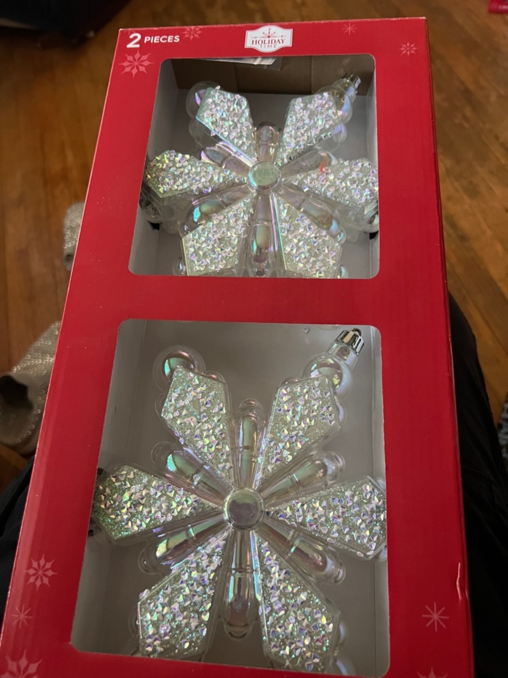 Holiday Time Iridescent Clear Snowflake Ornaments - 2 Pack